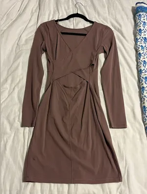 Lululemon Contour Dress Nulu Dusty Pink Antique Bark Long Sleeve Cutout Back 4 thumbnail 1