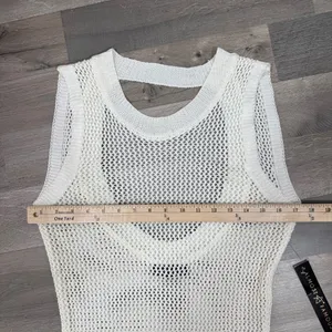 Almost Famous Sheer Crochet Open Back Beach Swim Cover‎ Maxi Dress Cream Medium thumbnail 13