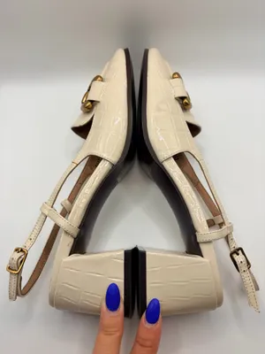 Anthropologie Bibi Lou EU 37 US 6.5 Cream Croc Slingback Loafers Horsebit thumbnail 7