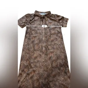 Vintage Dress Lady Jennifer Brown Tan Sheath Dress Neck Bow Union Made Large thumbnail 10