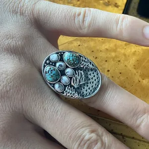 White Buffalo Turquoise Blue Turquoise Sterling Silver Forest Ring Size 7 thumbnail 4