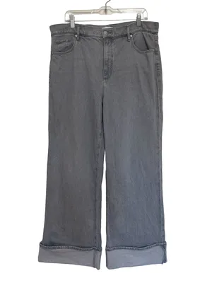 LOFT Cuffed High Rise Wide Leg Jeans in Light Gray - Size 32/14 thumbnail 3