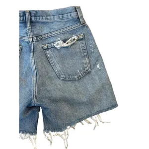 AGOLDE Parker Long High Rise Distressed Denim Shorts Button Fly Blue Size 24 thumbnail 7