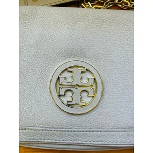 Tory Burch‎ Amanda Logo Gray Crossbody Clutch Gold Chain Flap Magnetic Closure thumbnail 10