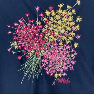 Bob Mackie Bon Mackie Wearable Art Embroidered Flower Bouquet Black Top Size Extra Large thumbnail 3