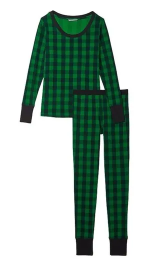 Victoria’s Secret Buffalo Plaid Thermal Pajama Set Sz L Green Black Check Cozy thumbnail 1