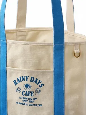 AE Off-Duty Rainy Day Café Tote Bag American Eagle NWT Natural/Blue thumbnail 4