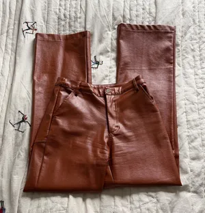 Princess Polly Leather Pants Brown Faux thumbnail 1