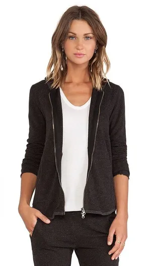 ATM Anthony Thomas Melillo French Terry Zip Front Hoodie Charcoal Heather S thumbnail 1
