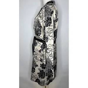 Just In Time Floral Trench Coat Cream Black Satin Duster Leather Belt Med thumbnail 4