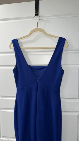 Lulus Dress Midi Cobalt blue square neck trumpet dress thumbnail 4