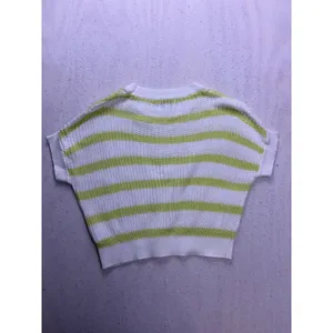 EVEREVE Short Sleeve Sweater Womens XS White Lime Striped Cotton Knit Pullover thumbnail 7