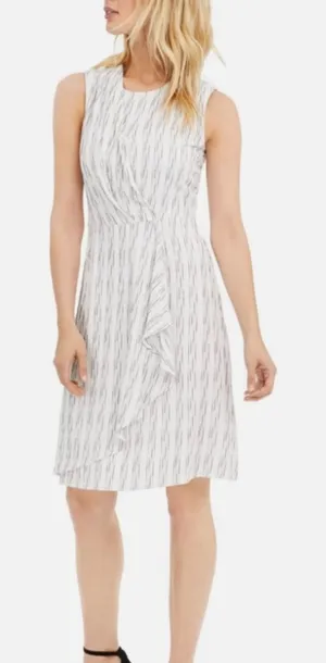 Calvin Klein White & Black Striped Drape Twist Front Dress Size 12 thumbnail 1