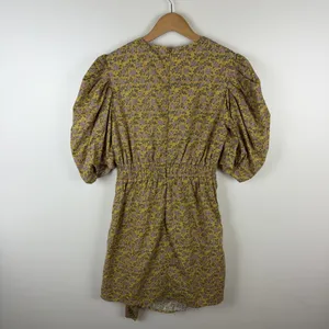 Aureum Ruched Sash Mini Dress Size XS Yellow Floral Cottage Feminine Prairie‎ thumbnail 5