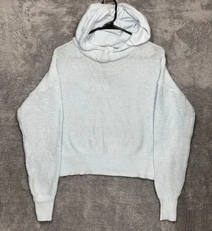 All In Motion Knit Hoodie Womens XL Blue‎ Cropped Textured Pullover Sweater thumbnail 1