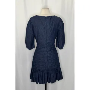 TANYA TAYLOR Pansy Dress Blue‎ Denim Pleated Mini Puffed Sleeves Flirty Size 6 thumbnail 8