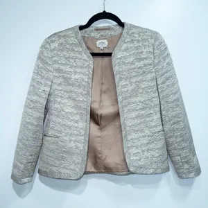 Wilfred Aritzia Exquis Beige Gold Metallic Cropped Dress Jacket Size 8 thumbnail 1