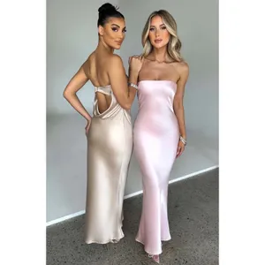 NWT Babyboo Rheanna Blush Pink Satin Strapless Cowl Neck Maxi Dress Women Size S thumbnail 7