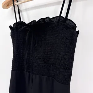 Superdown Black Anna Smocked‎ Ruffle Mini Dress Adjustable Straps Size Small thumbnail 4