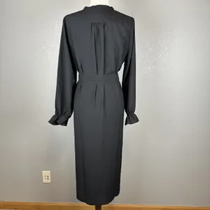 J Crew Women Drapey Shirt Dress Size M Black Satin-back Crepe Button Long Sleeve thumbnail 5