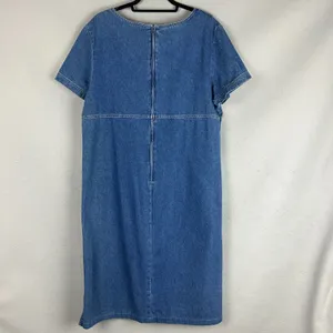 Original TY Wear Vintage Denim Dress L Blue Medium Wash Short Sleeve Zip Back thumbnail 2