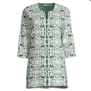 Roller Rabbit Appricus Kurta top or mini dress. Green with white appliqué. Med thumbnail 4