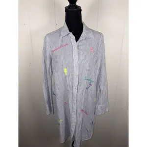 Vineyard Vines Linen Bahamas Icon Beach Cover Up Dress‎ Embroidered Woman Size 6 thumbnail 2