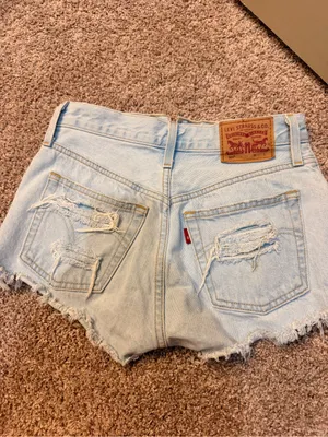 Levi's 501 Light Blue Distressed High-Rise Denim Shorts thumbnail 2