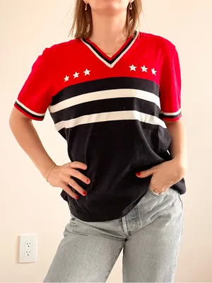 White Stag Patriotic Red & Blue Star Stripe V-Neck Knit Top thumbnail 2