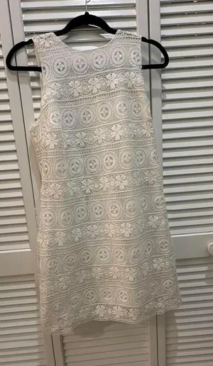 Vacation beach Hamptons shift dress coastal grandma‎ mini lace white size large thumbnail 1