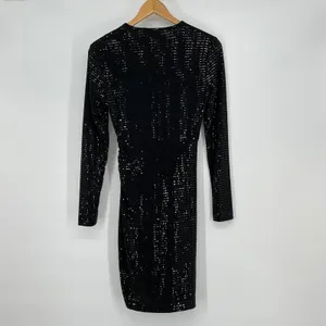 Zara Black Sequin Long Sleeve Mini Dress‎ Ruched Bodycon Size XS Party Holiday thumbnail 2