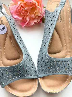 American Exchange Light Blue Laser-Cut Comfort Sandal 8.5W thumbnail 1