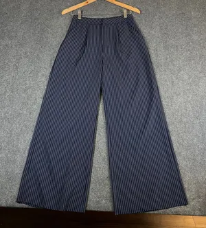 Princess Polly Navy Blue Pinstripe Wide Leg Trousers High Waist Size US 4 thumbnail 1