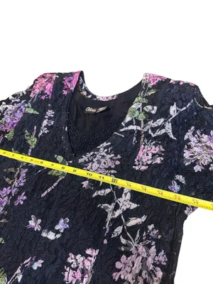 Olivia Floral Black Lace Slip Midi Dress Size M 90s Vintage thumbnail 9
