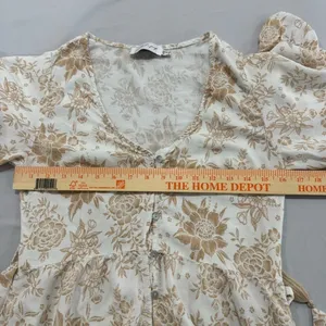 Petal + Pup Floral Button Front‎ Midi Dress Tan White Boho Flutter Sleeve Size 8 thumbnail 6