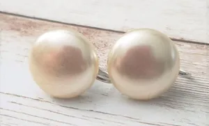 Vintage Clip On Earrings With Screw To Tighten - Faux Pearl Just Over 5/8" thumbnail 1
