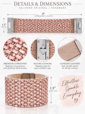 8” Wide Cuff Pink Gemstone Leather Bracelet thumbnail 7