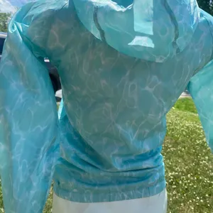 Aqua Water Ripple Print Hooded Windbreaker Jacket Womens S/M Lightweight Zip thumbnail 4