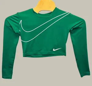 2222 | Nike Dri-FIT Oversized Swoosh Long Sleeve Crop Top Green White Women XL thumbnail 1