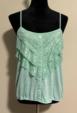 EUC Almost Famous Mint Green Floral Lace Adjustable Cami size large thumbnail 1