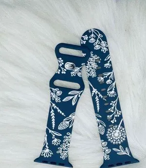 New blue & white Floral Watch Bands For Apple Watch Series 42mm 44mm 45mm 49mm thumbnail 1