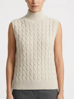 Entro Mock Neck Cable Knit Sweater Vest Cream Ivory Academia Preppy Large thumbnail 8
