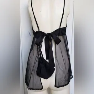 🆕 Satin Sheer Mesh Babydoll Lingerie Panty Set L🆕 thumbnail 3