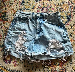 American Eagle Distressed Mom Jean Denim Shorts thumbnail 1