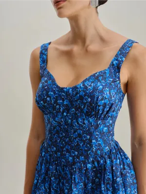 Rihoas Blue Floral U-Neck Shirred Mini Dress thumbnail 3