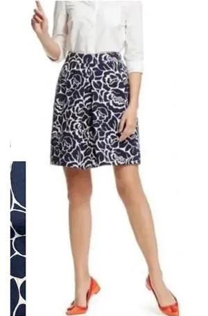 Boden EUC Women's Floral A-Line Ponte Blue White Skirt Size 4R thumbnail 1