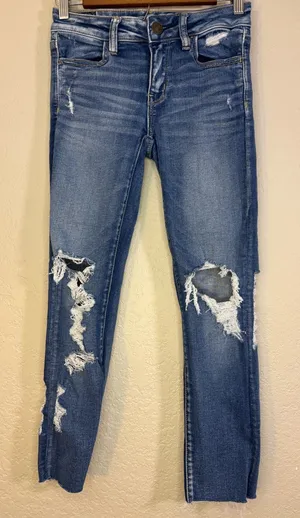 American Eagle Outfitters Distressed Ripped Blue Skinny Jeans Size 0 thumbnail 1