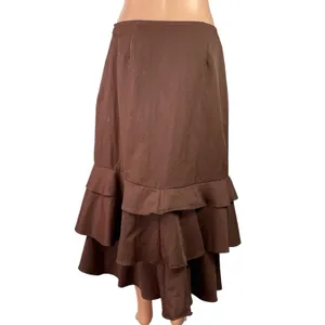 Samuel Dong Women's Brown Mid Waist Ruffle Asymmetric Tiered Midi Skirt Size M thumbnail 3