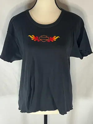 Harley-Davidson Mid-Continent Wichita KS Black Flame Women’s Graphic T-Shirt XL thumbnail 1
