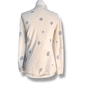 Quinn Cashmere Sparkle Polka Dot Sweater Cream Gray Medium Whimsical Knit thumbnail 5